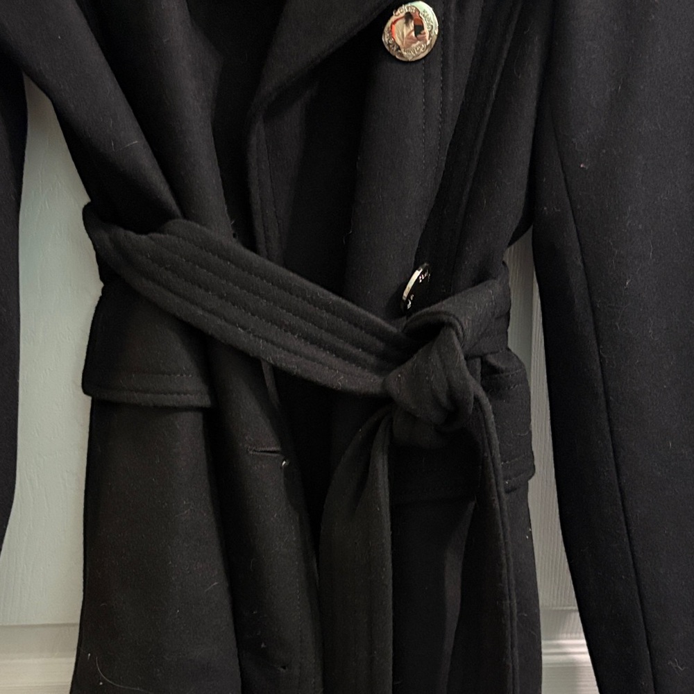 Calvin Klein Black Trench Coat with Faux Fur Collar - Picture 5 of 5